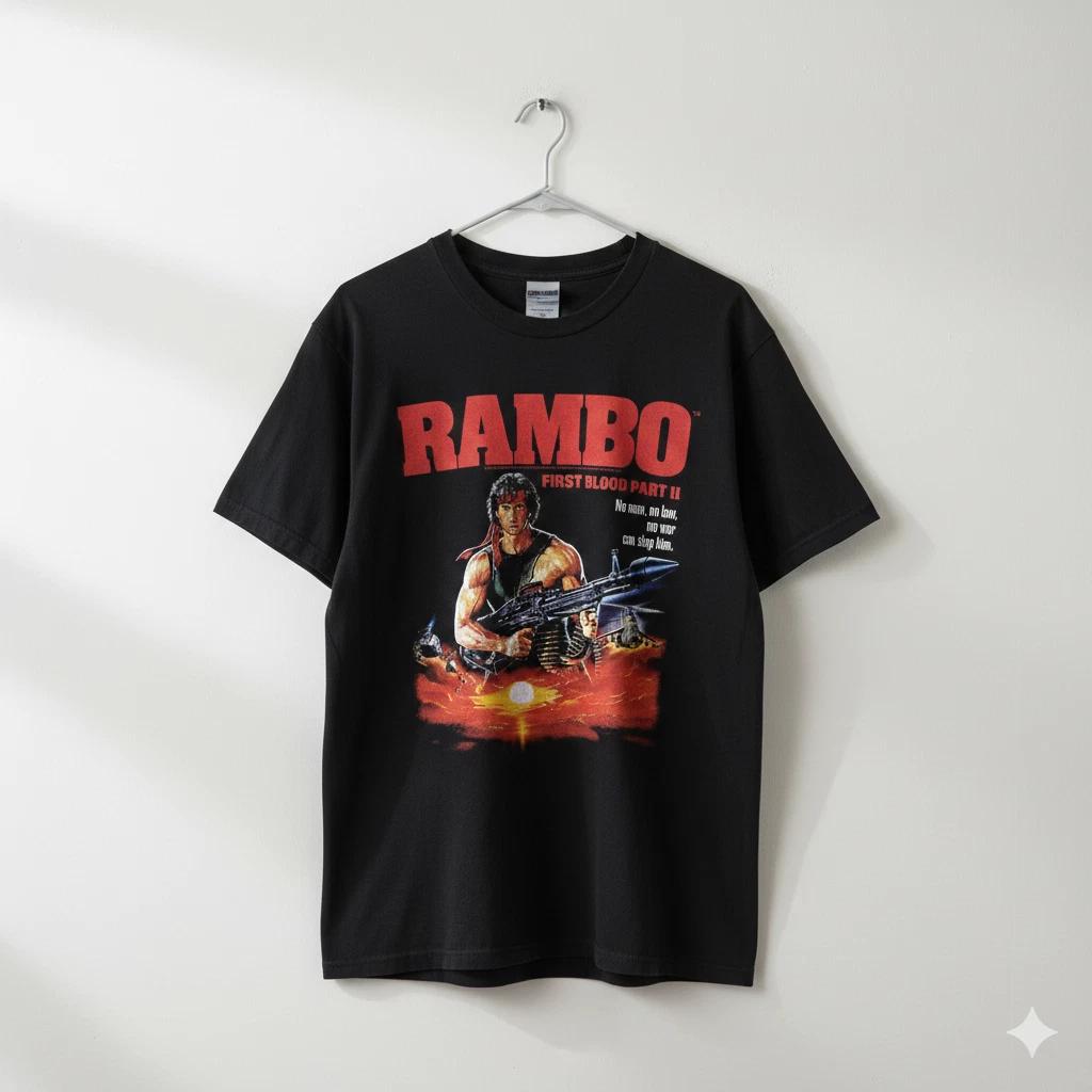 Rambo First Blood Part II Graphic T Shirt 80s Action Movie Black Tee - T610 4XL