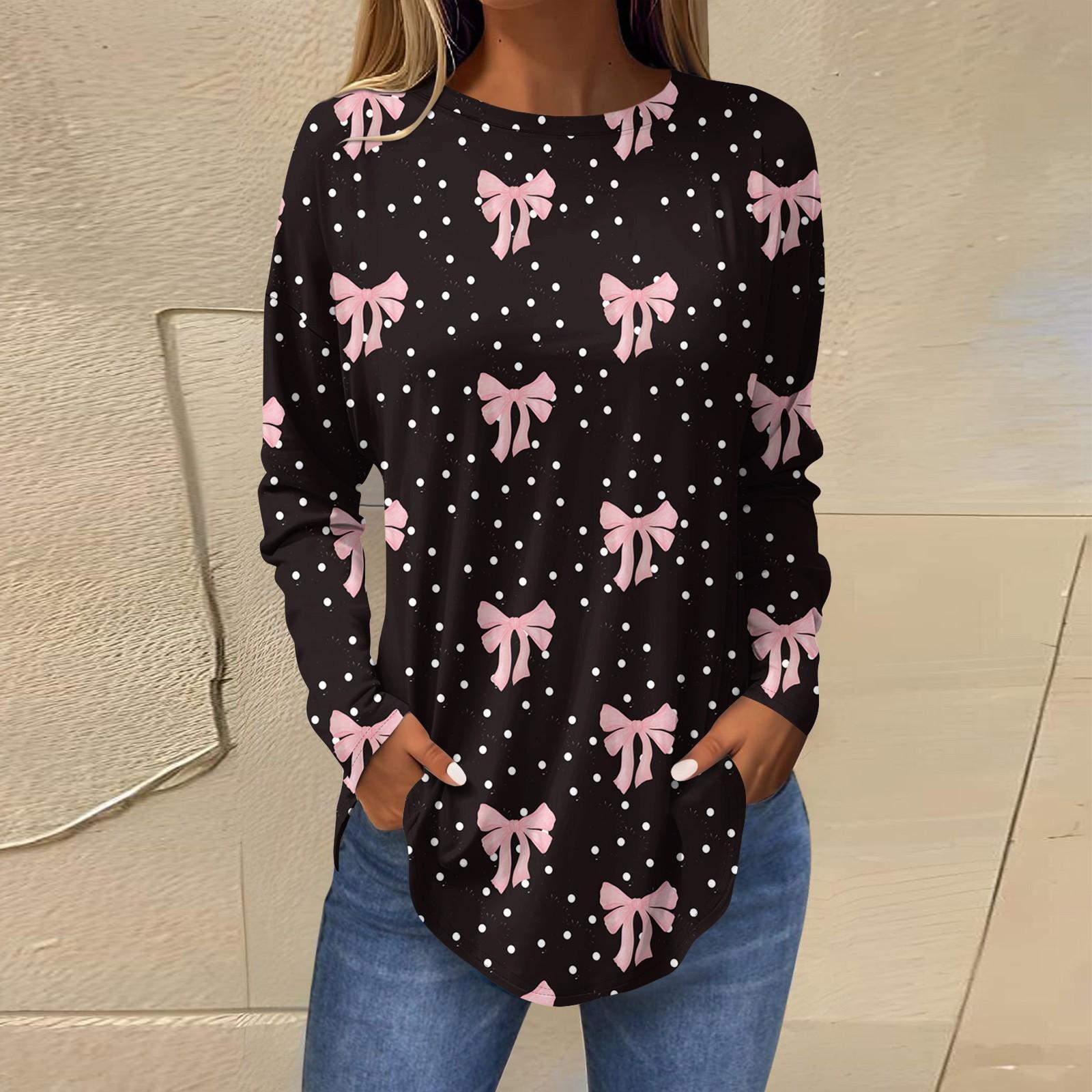 

Рубашки на День святого Валентина для женщин Милая футболка с принтом в виде сердца с длинным рукавом Туника Топы из хлопка Пуловеры S чёрный