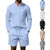 Ensemble décontracté pour homme en lin américain : chemise à manches longues ample et ensemble short