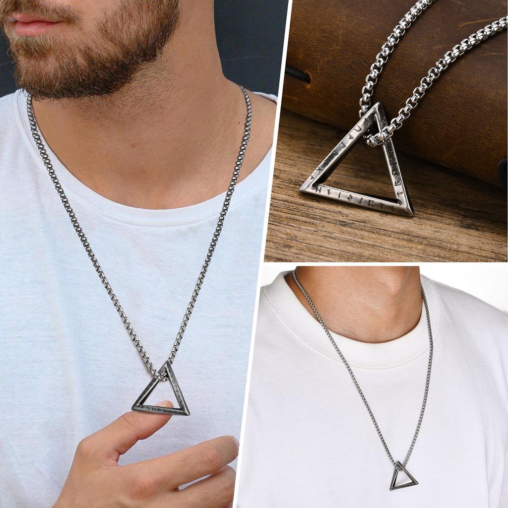 Men's Viking Necklace Stainless Steel Geometric Pendant Waterproof Amulet Collar 55 60 70cm Box Chain