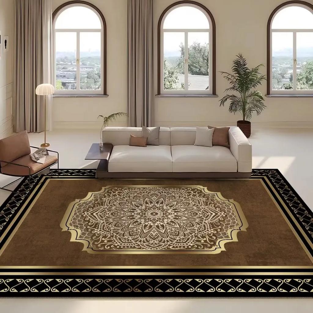 European Golden Living Room Carpet Luxury Commercial Hotel Decoration Large Area Rug for Bedroom Sofa Table Home Printing Mat