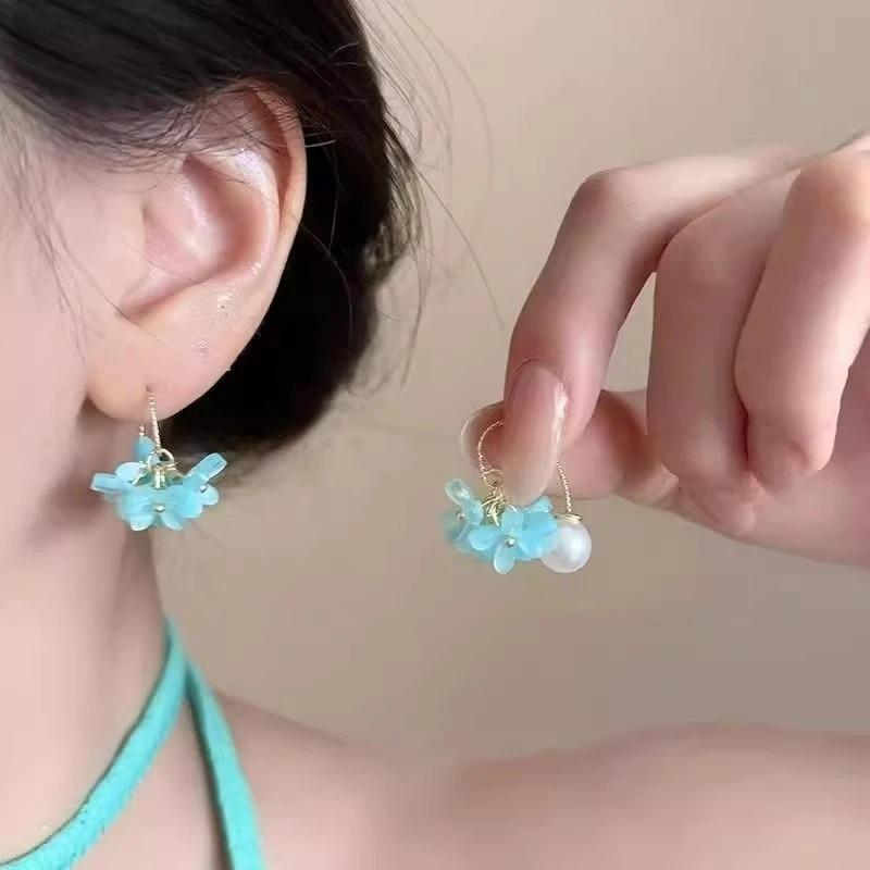 Vintage Smudging Enamel Pearl Drop Glaze Flowers Stud Earrings for Women Multi-colored Fashion Jewelry Accessories