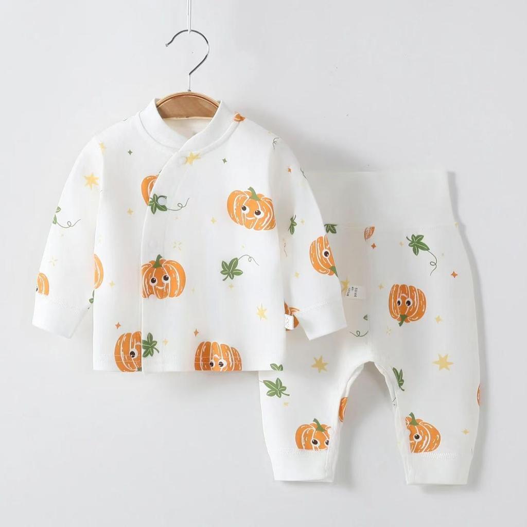 Spring & Autumn Pure Cotton Baby Underwear Set - High Waist Belly Protection Top & Trousers, Tagless for Newborns