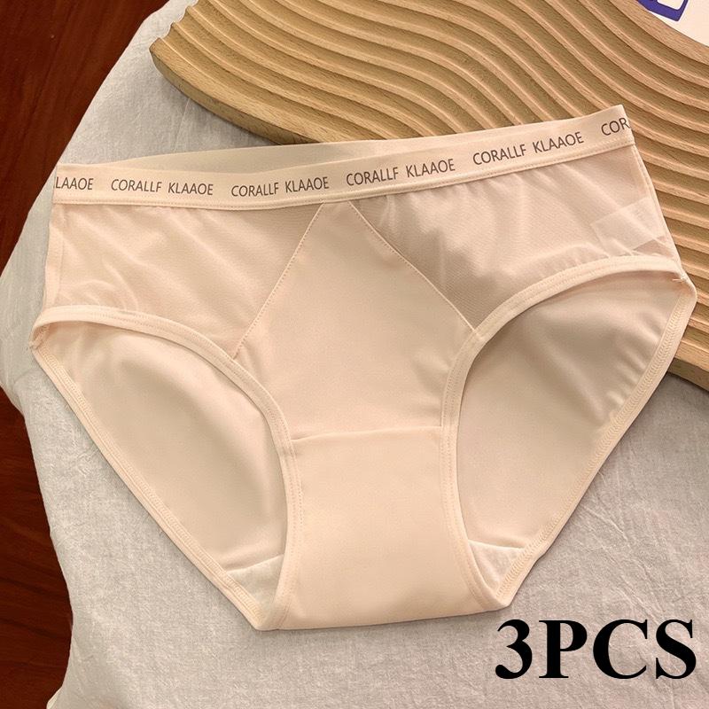 3 PCS Women's Seamless Thin Cotton Crotch Underwear Large Size Ice Silk Mid-waist Briefs Panties