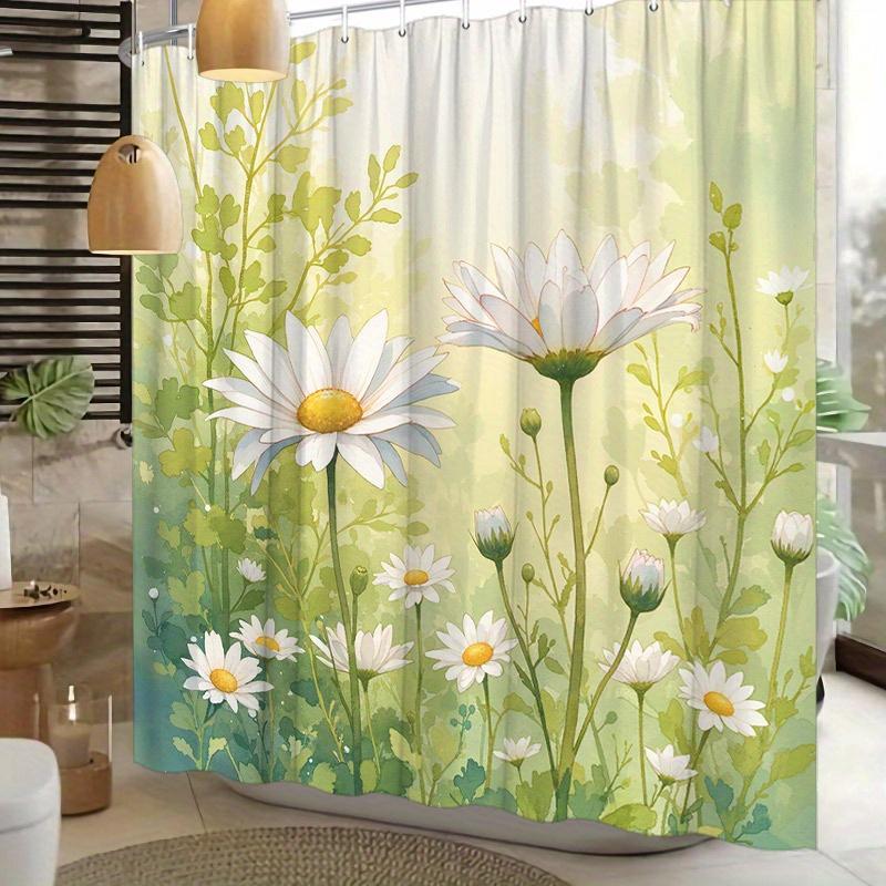 

1Pc White Daisies Shower Curtain Greenery Sunlit Garden Tranquil Design Included 12 Hooks 70.8X70.8Inches W60H190(CM)-1 Pcs