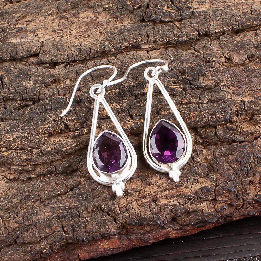 Amethyst Gemstone 925 Sterling Silver Jewelry Handmade Earrings For Women Gift EE-14-3