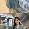 French Style Slim Denim Dress with Pleated Skirt & Belt