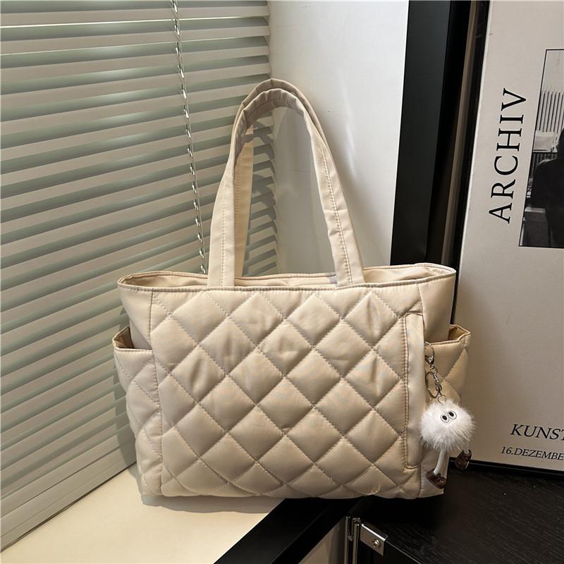 Large Capacity Tote Bag Korean Style Nyl Diamd Pattern Shoulder Bag Women Ins Fashi Commuting Shopping Bag