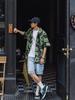 [CHANGE WELL] Men's 2023SS Fashion Summer Clothing [Panda Print] Open Collar All-Over Print Casual Loose Short Sleeve Aloha Shirt (Green, L)