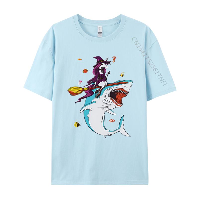 Funny Unicorn Riding Shark Halloween T Shirts Printed Tshirt Men Tee Shirt Anime Adult Man Top Shirts