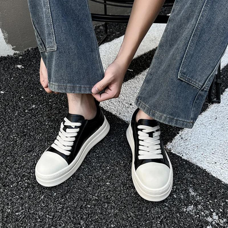 Classics Casual Leather Slip on Outdoor Driving Sneaker Vulcanized Shoes Mens Genuine Leather Thick Bottom Board Shoes