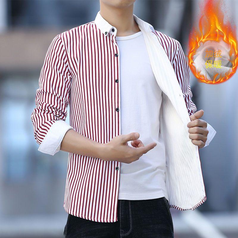 

Warm Shirt Men s Korean Style Autumn and Winter Velvet Long-sleeved Shirt Youth Casual Versatile Quilted Jacket L червоний