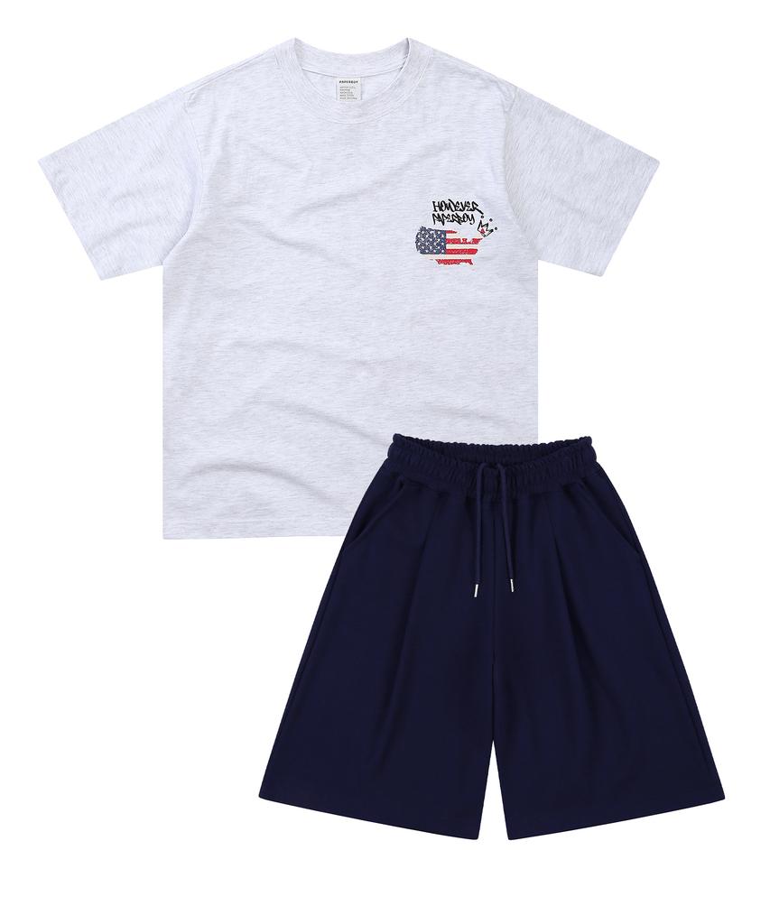 PAPERBOY [Set] Usa Vintage Short Sleeve Half Pants Set-White