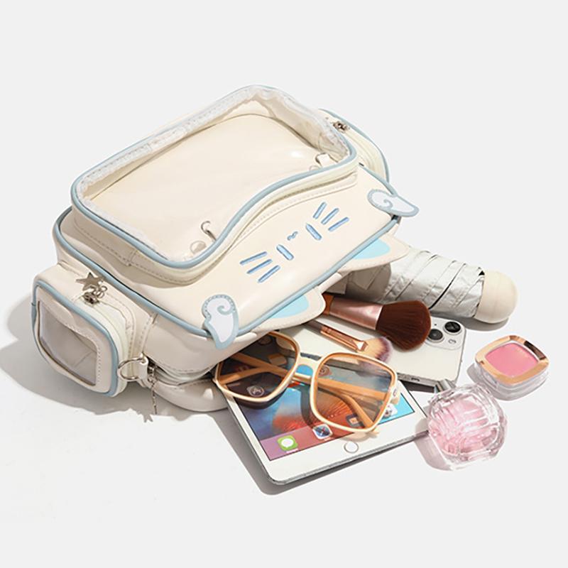 Y2K Ita Bag Cat Pu Backpack – Foldable, Adjustable Strap, Secure Zipper, Preppy Style Cute Schoolbag