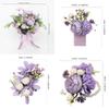 8PCS Purple Artificial Wedding Flowers Set Bridal Bouquet Boutonnieres Corsage for Wedding Ceremony Anniversary Prom Decor
