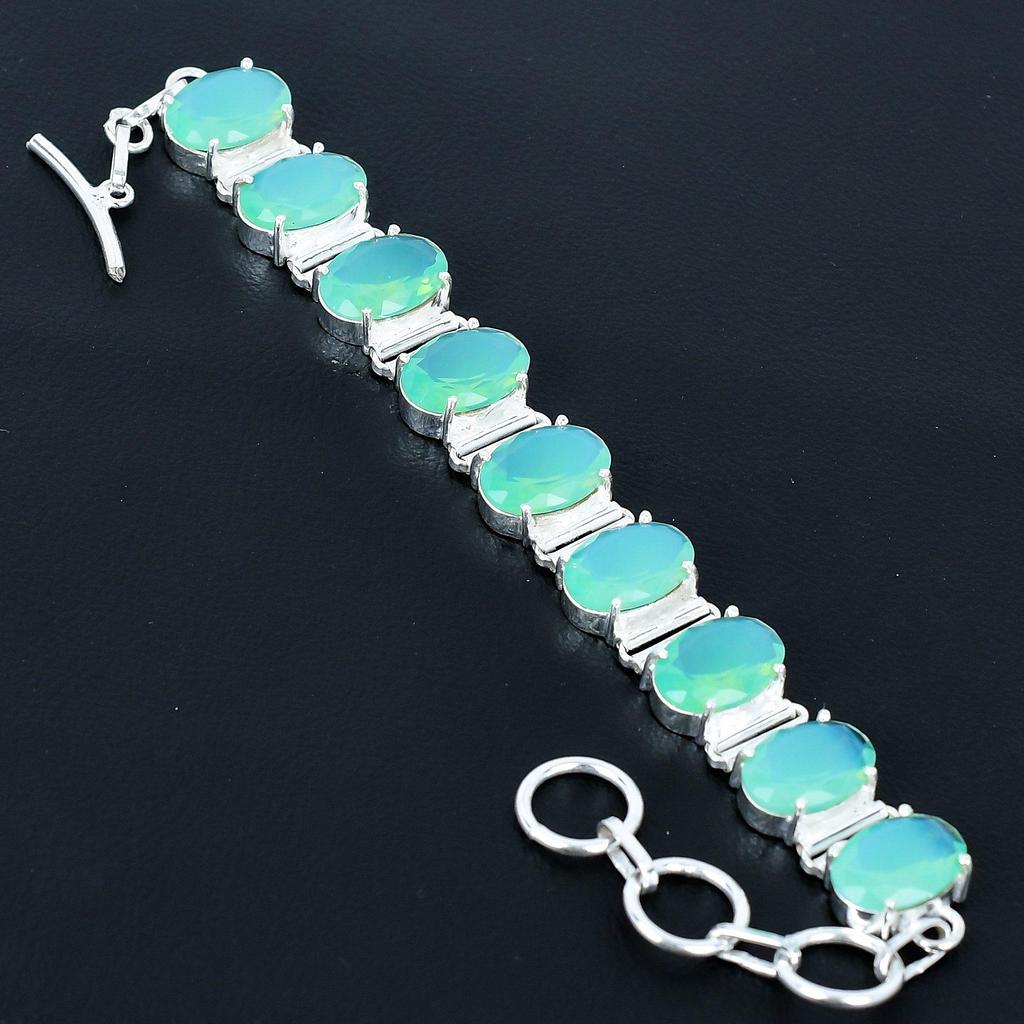 Grüner Chalcedon Armband 925 Sterling Silber Armband Verstellbare Kettenarmband Handgefertigt Boho Armband Grüner Chalcedon Edelstein Schmuck Frau Geschenke