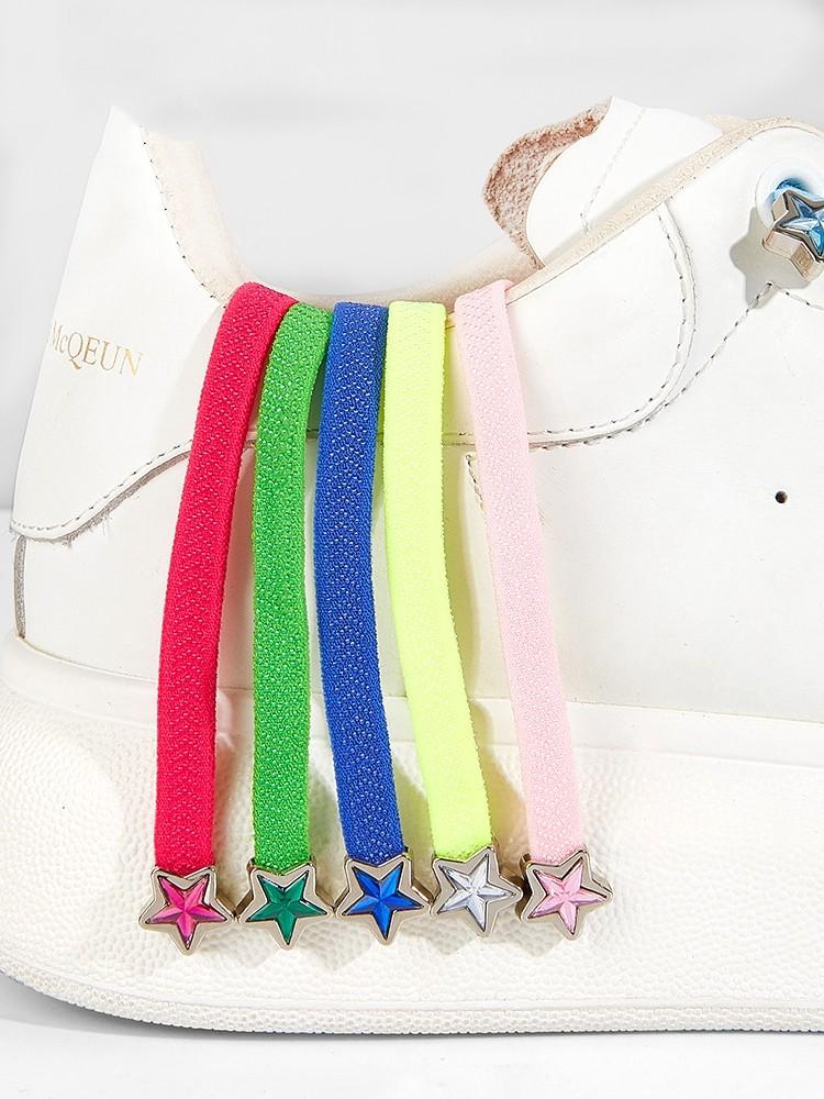 Star Diamond No Tie Shoelaces Colorful Rhinestone Metal Buckle Shoe Laces Flat Elastic Shoelace Kids Adult Sport Cute Shoestring