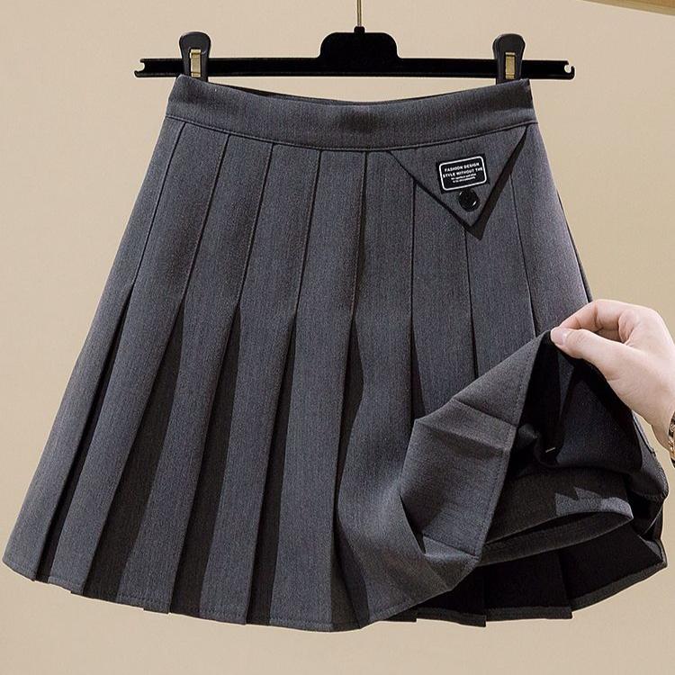 Stylish Grey Suit Skirt for Women, Pleated Mini Skirt with High Waistband