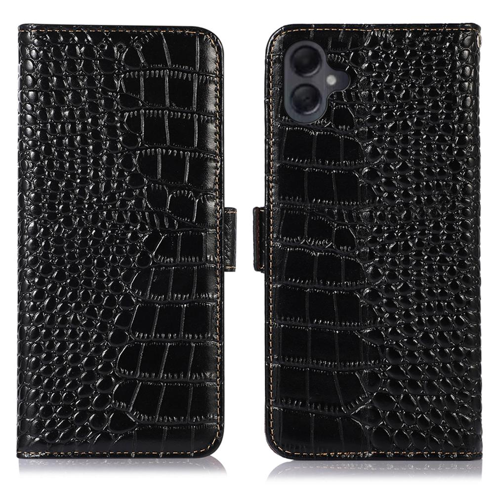 For Samsung Galaxy A07 Case Crocodile Texture Genuine Cow Leather Phone Wallet Cover