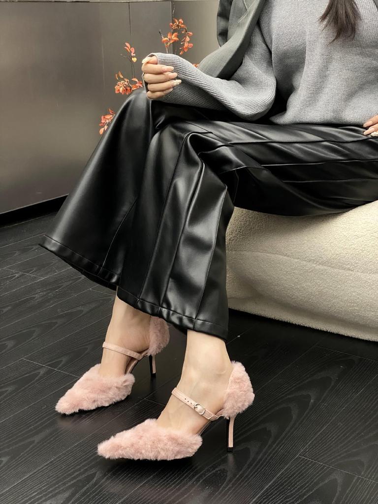 2025 Autumn and Winter New Pointed Head Thin Heel Temperament Thin French Fashion Sexy Beauty Bag Head High Heel Mao Mao Shoes