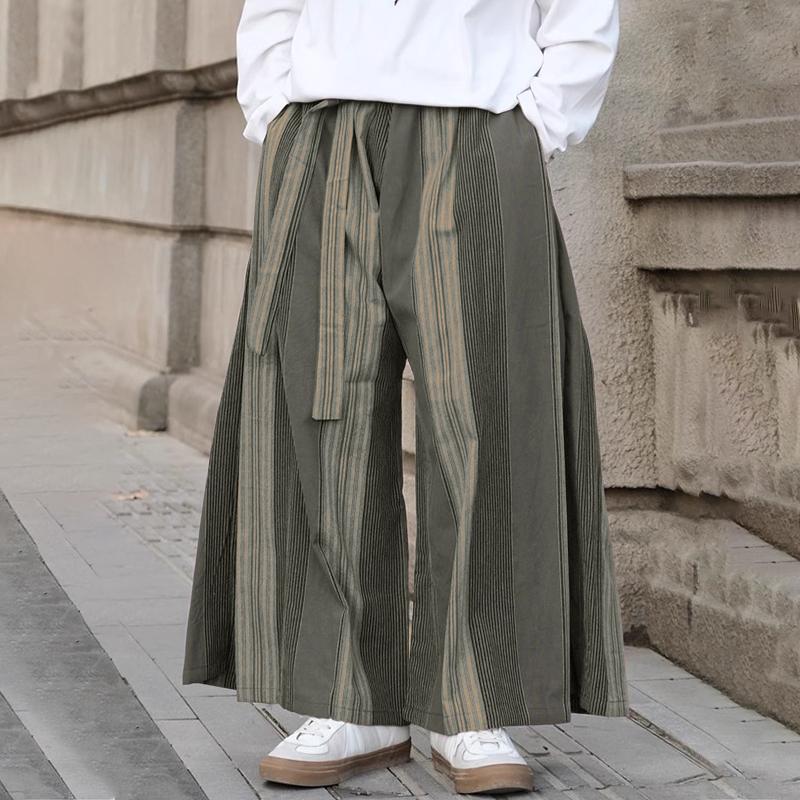 

INCERUN Мужские брюки с широкими штанинами, повседневные, с эластичной талией, полосатые, длинные S серый