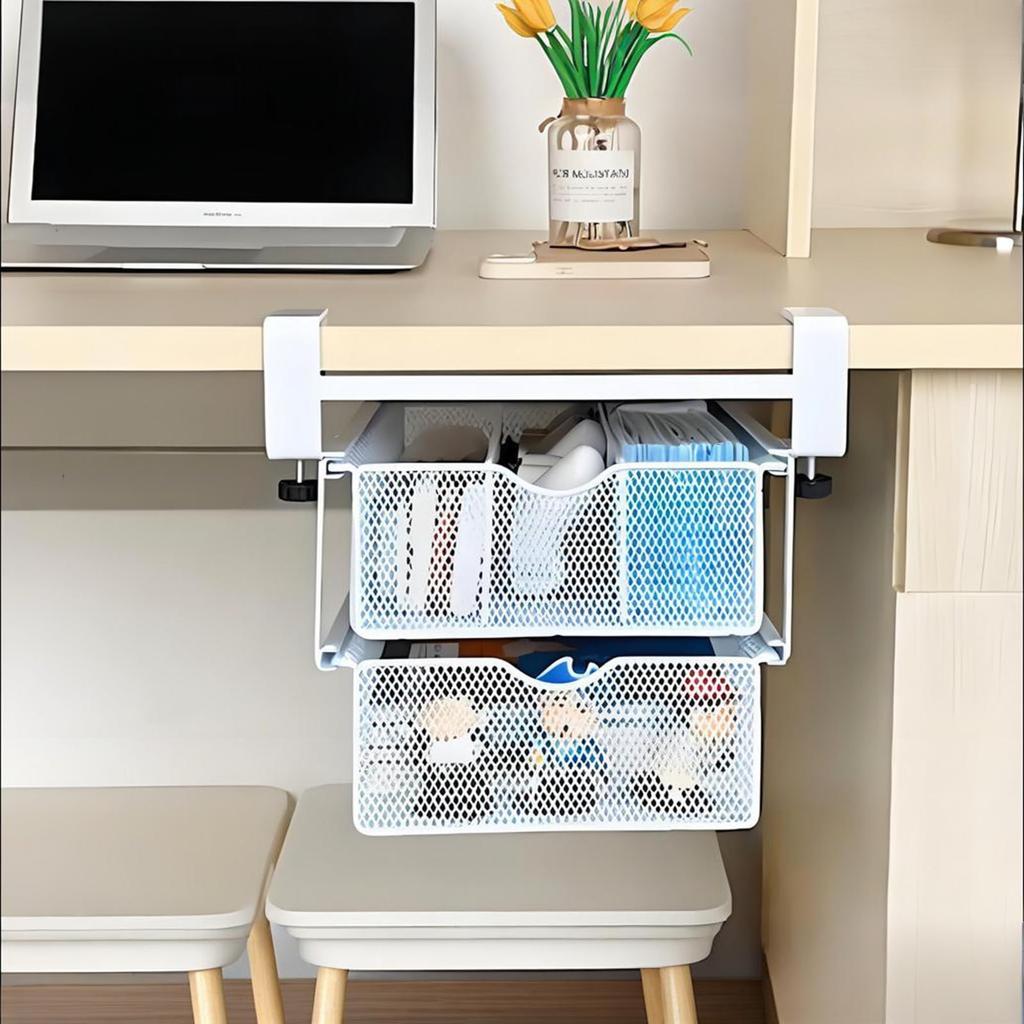 Forthcan Under-Desk Storage Rack with Sliding Drawers, Under-Desk Storage, Hanging Storage, Under-Cabinet Storage, Kitchen Rack, Hanging, Steel,