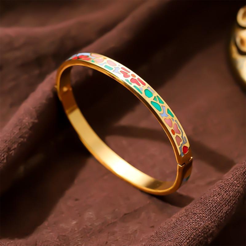 Hot-selling Titanium Steel Enamel Painted Bracelet K Vacuum Electroplating Women's Retro Personalized Oil Drip Titanium Steel Bracelet