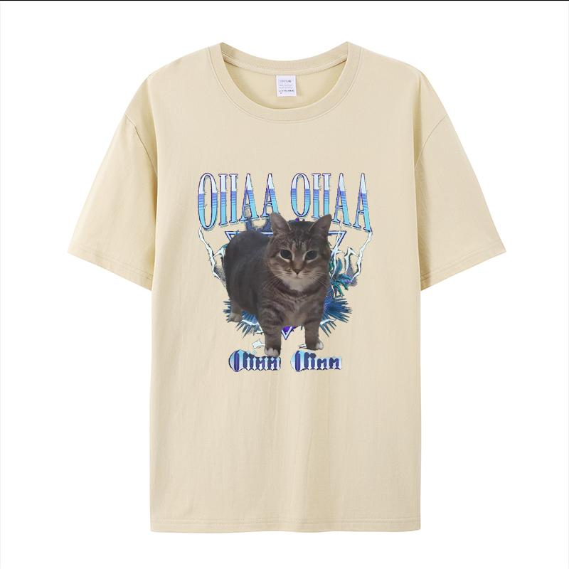 OIIAA OIIAA Rotating Cat Terrier Short Sleeve T-Shirt Men's and Women's Fashion New 2025 Cute Cat Printed Short Sleeve Top