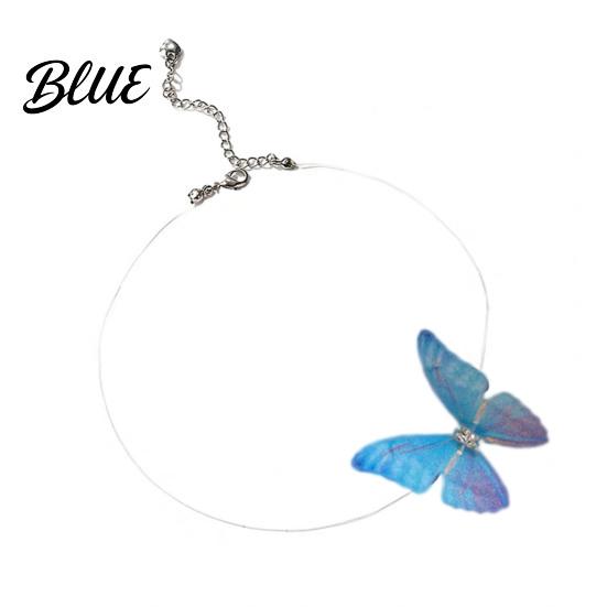 Simulated Butterfly Pendant Choker Necklace Boho Invisible Chain Fairy Trendy