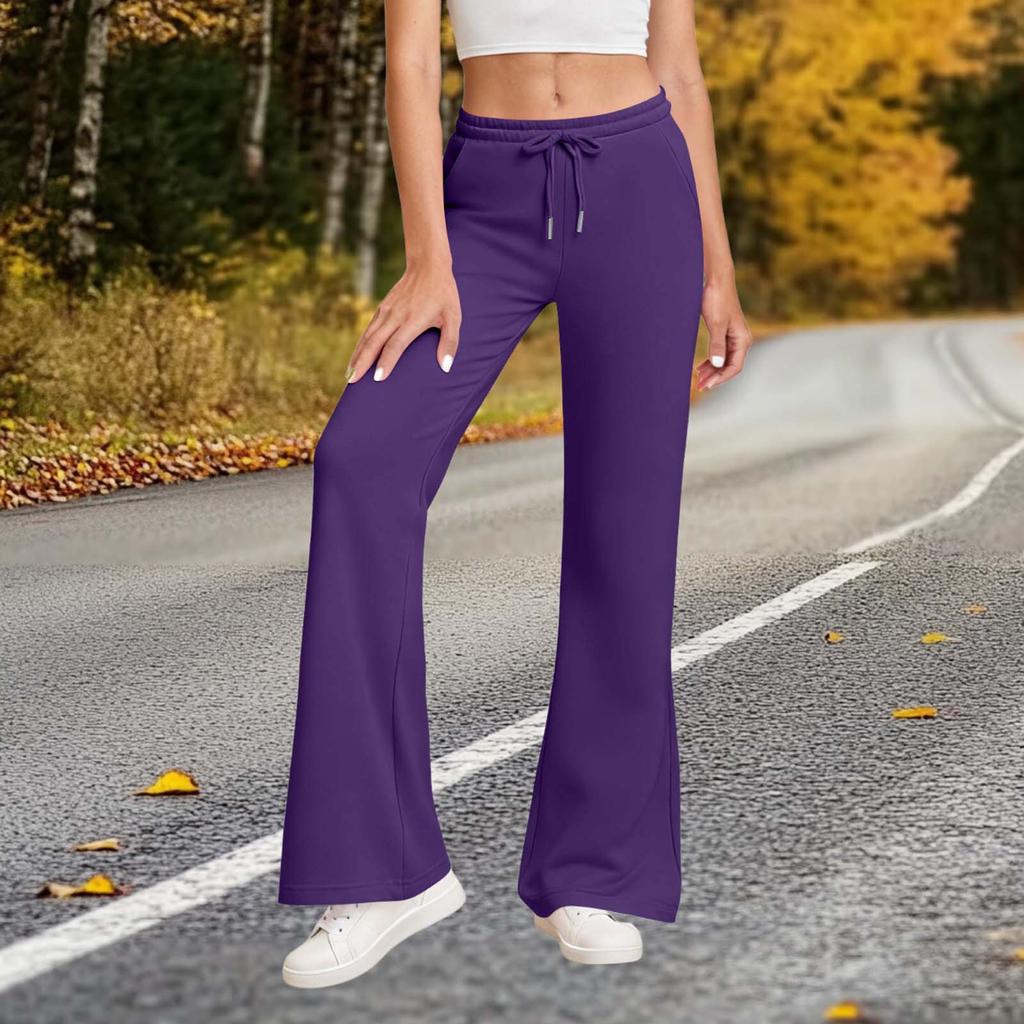 Damenmode Einfarbig Elastischer Bund Tasche Kordelzug Schlaghose