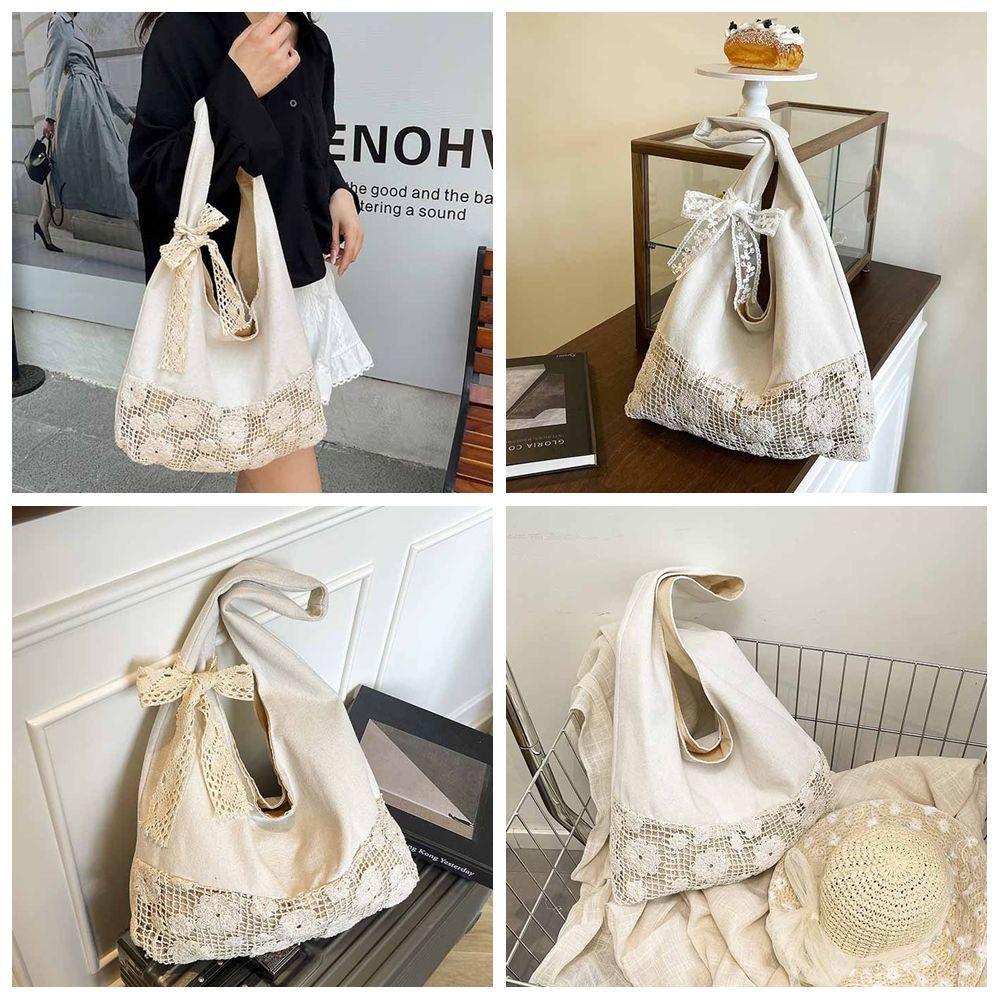Tote Bag Flower Beach Bag Hollow Out Hollow Shoulder Bag Simple Solid Color Woven Bag  Girls