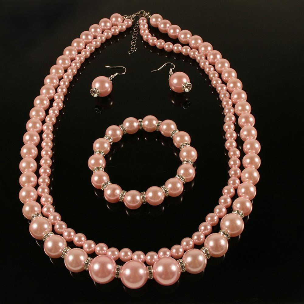 Hot Sale Bridal Jewelry Set Stylish Simple Handmade Imitation Pearl Beaded Necklace Bracelet Stud Earrings Women