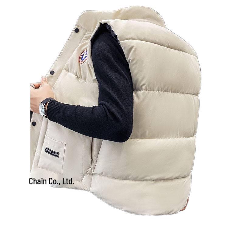 Пограничный осенне-зимний утолщенный жилет на гусином пуху - Теплая хлопковая верхняя одежда с воротником-стойкой Large