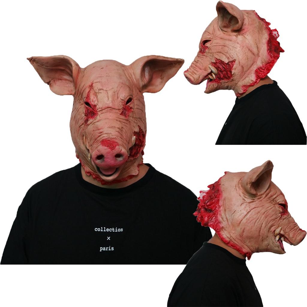Disturbing Halloween Pig Head Mask For Masquerade Parties Animal Cosplay Latex Hood
