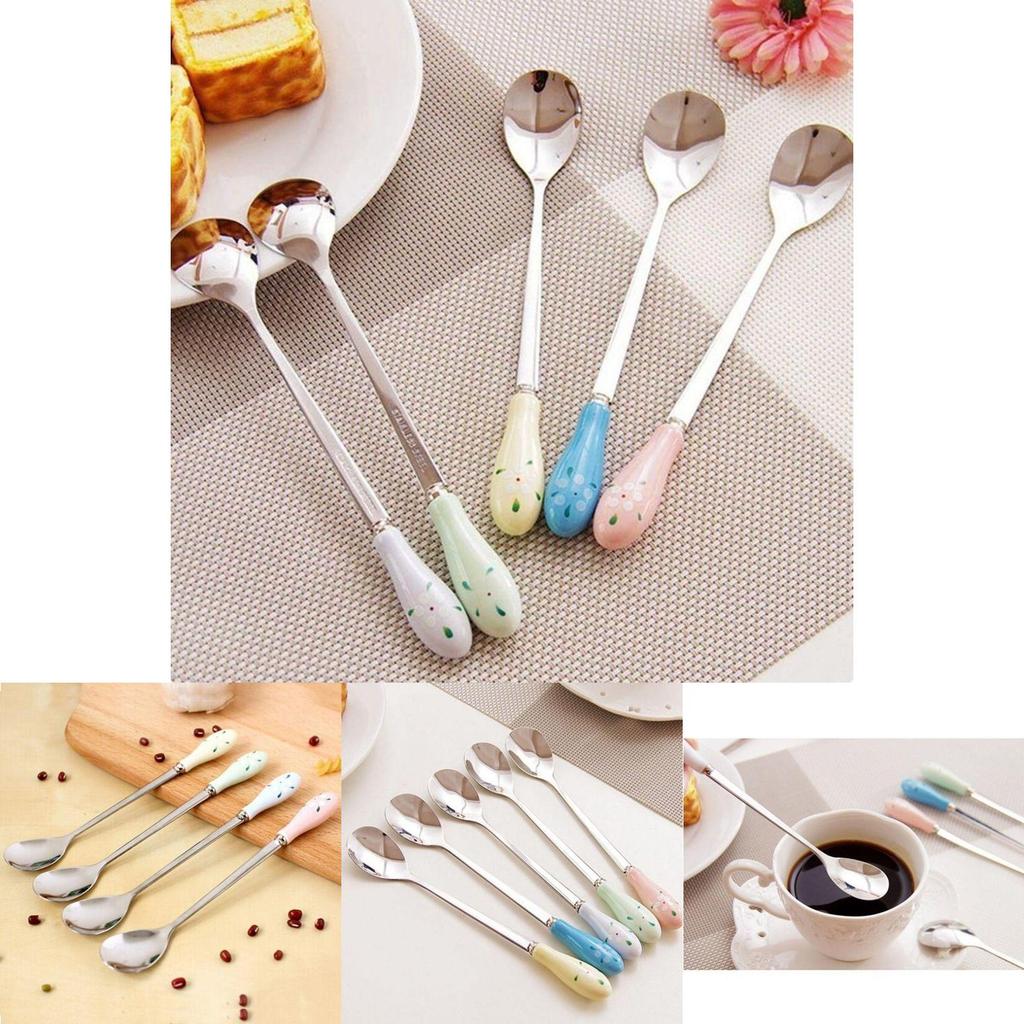 Stylish Floral Ceramic Handle Stirring Spoon With Durable Stainless Steel For Beverages
