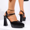 Fashion Patent Leather High Heel Sandals for Women Fashion Ankle Strap Banquet Party Shoes Woman Pointed Toe Platform Slingback Pumps