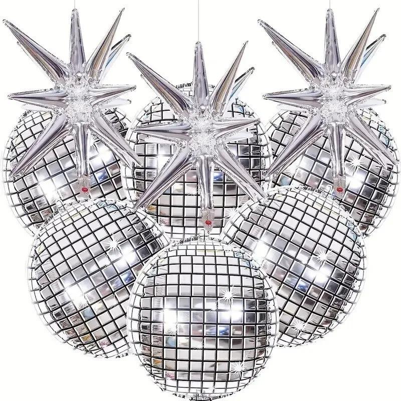 Balão Estrela Disco Prateado Balão de Filme de Alumínio 4D Conjunto para Festas Temáticas Anos 70 80 Aniversário Celebrações de Casamento Decoração de Festa