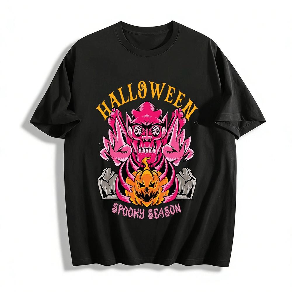 

Halloween Spooky Season Goblin Pumpkin Graphic Print Tee Pure cotton T-shirt XXS