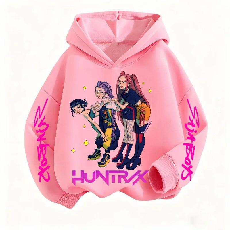 Fashion Women's Casual Top K-pop Devil Hunter Cartoon Print Children's Hooded Sweatshirt
