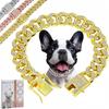 Gold Dog Chain Diamond Collar Walking Metal Chain Collar with Secure Buckle, Pet Cuban Style Collar Jewelry Accessories