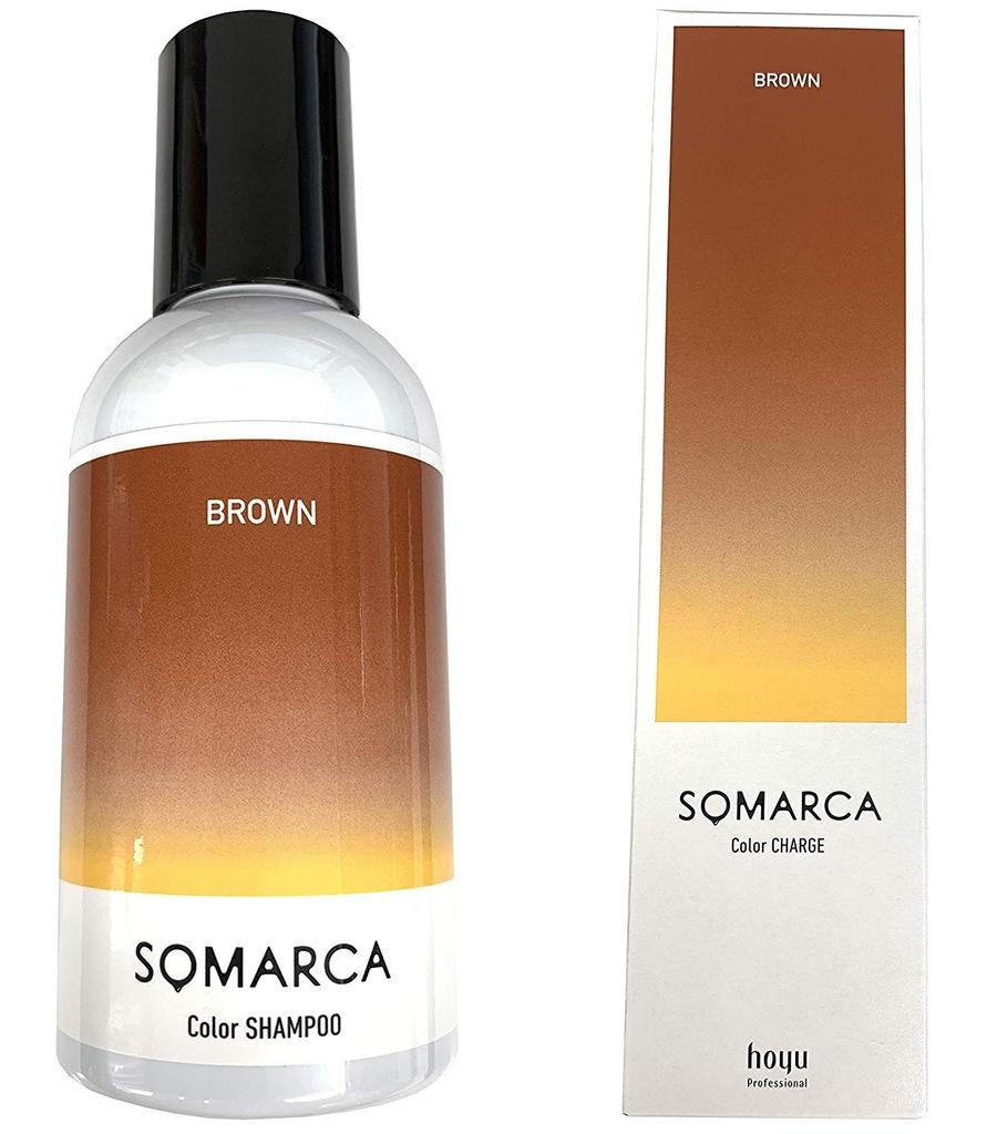 Hoyu Somaruka Color Shampoo, Brown, 150ml + Color Charge (Color Treatment), Brown, 130g, Assorted (2 Bottles)