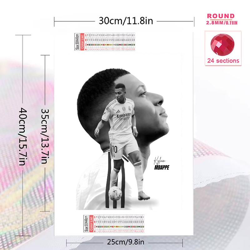 Kylian Mbappé Pattern  3pcs 100% Round Full Drill 5D DIY Diamond Painting Embroidery Cross Stitch Rhinestone Décor