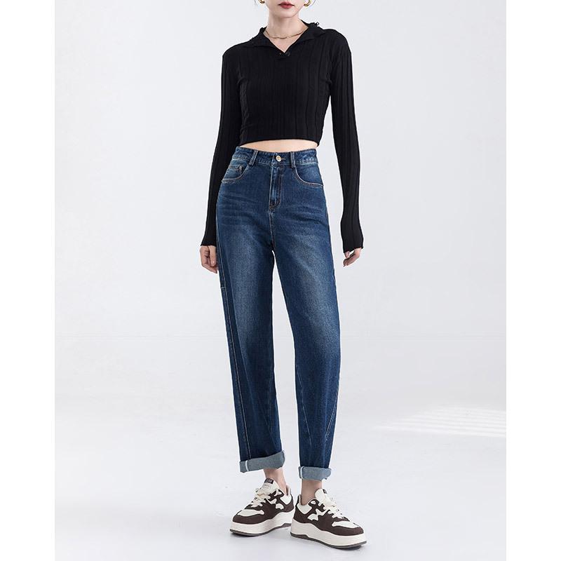 New Spring High-waist Loose Jeans for Women's Stretch Versatile Casual and Slim Radish Harren Dad Pants
