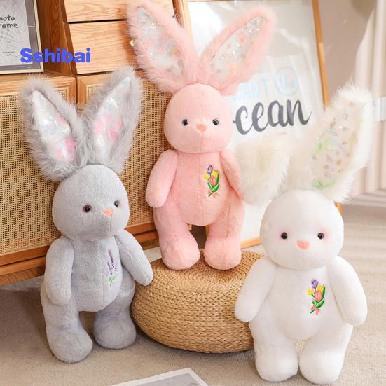 

Милый кролик плюшевая игрушка, гибкая проводная, с длинными ушами, с цветочной вышивкой, мягкий кролик, плюшевая игрушка в виде животного, детская комфортная кукла, украшение дома, подарок на день рождения серый
