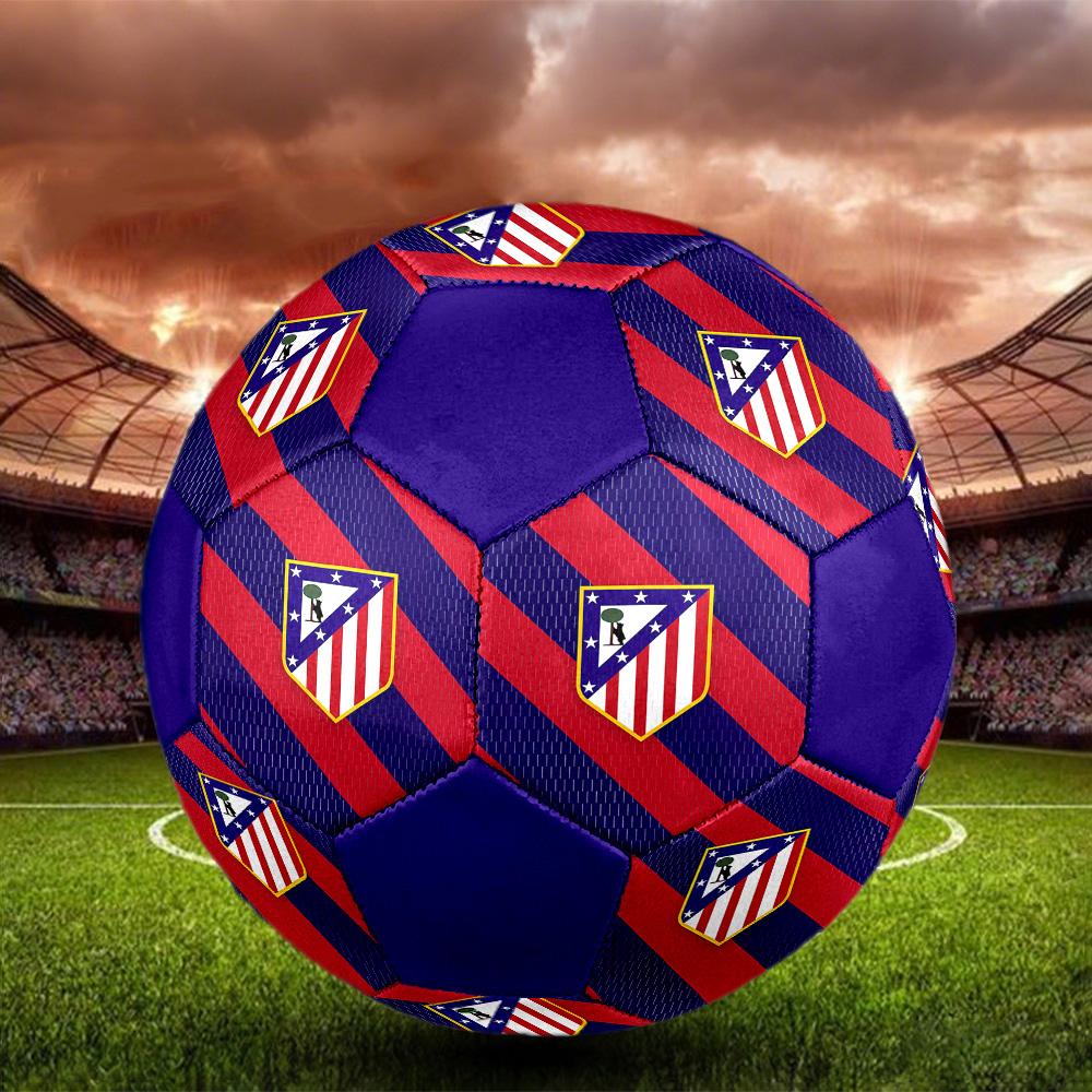 Pallone da Calcio Indoor Logo Atletico Madrid Colorato Per Tutte le Età Misura 5 Cucito a Macchina PVC Pronto per la Competizione Resistente Alta Rimbalzabilità