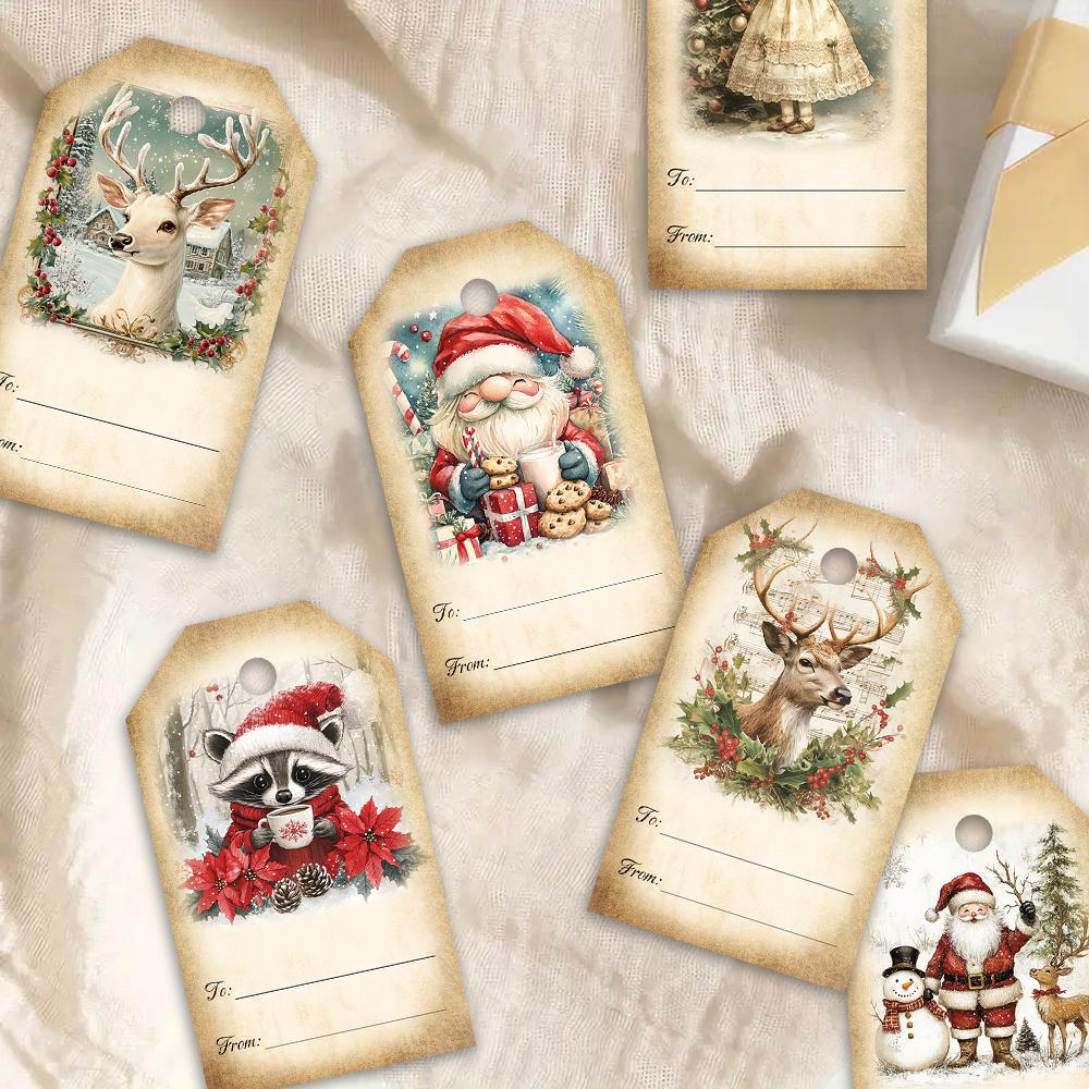 40pcs, Christmas tags, gift labels, party decorations, DIY, packaging embellishments, greeting cards, party cards, jute twine