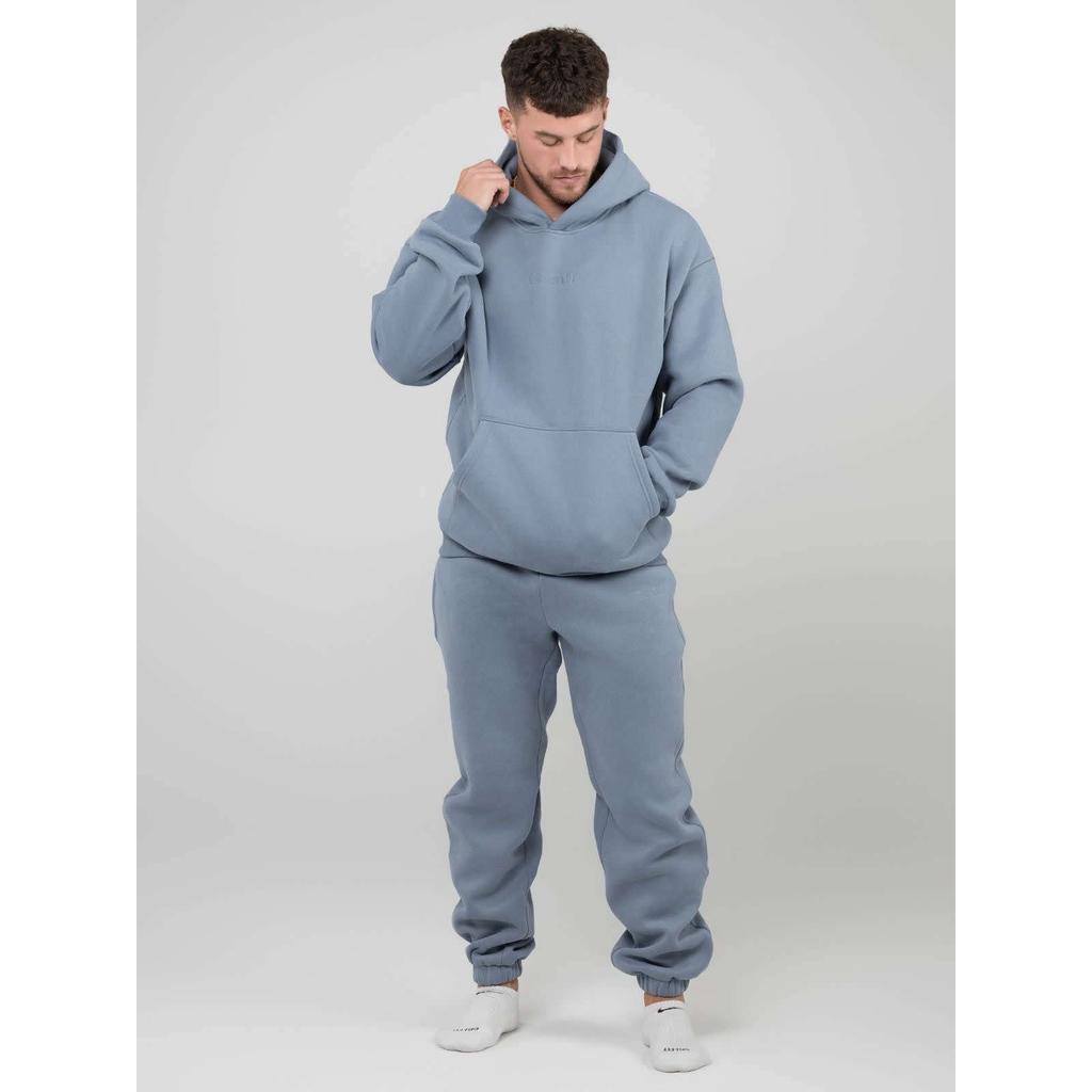 Comfrt Solid Color Embroidery Fleece Oversize Couple Hoodie Casual Loose Sweatpants Set