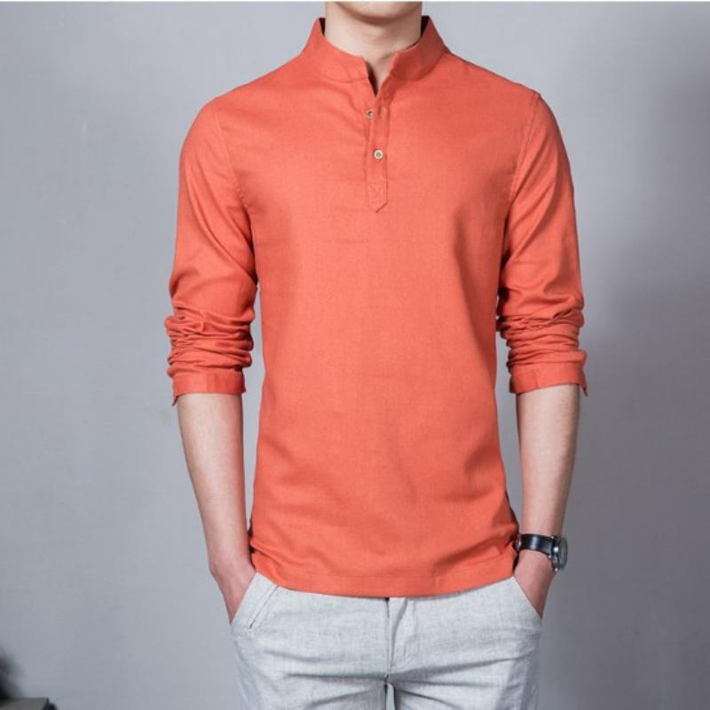 Men's Shirt Simple Long-sleeved Bottoming Shirt Large Size Men's Cotton and Linen Shirt Casual Top
