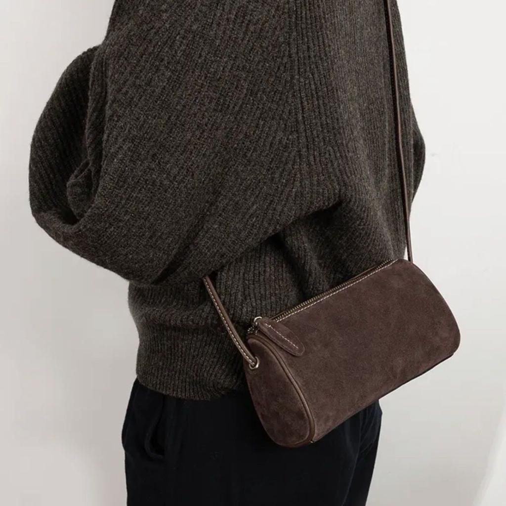 Niche High-end Simple Fashion Single Shoulder Crossbody Matte PU Pen Holder Retro Cylinder Women's Bag Small Bag