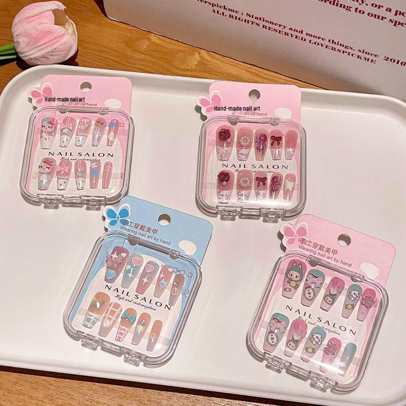 Children's Long-Style Wearable Nail Stickers with Jelly Glue - Cute, Fresh, and Removable Nail Art for Girls